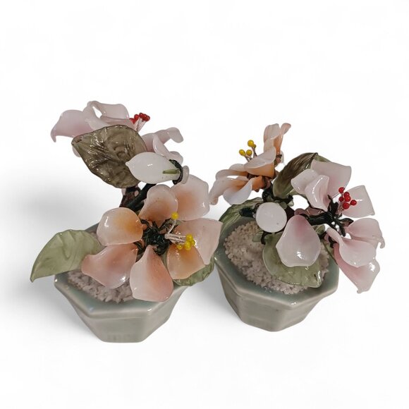 🌸Vintage Chinoiserie Glass Flower Bonsai Set (2)🌸 - Picture 5 of 16